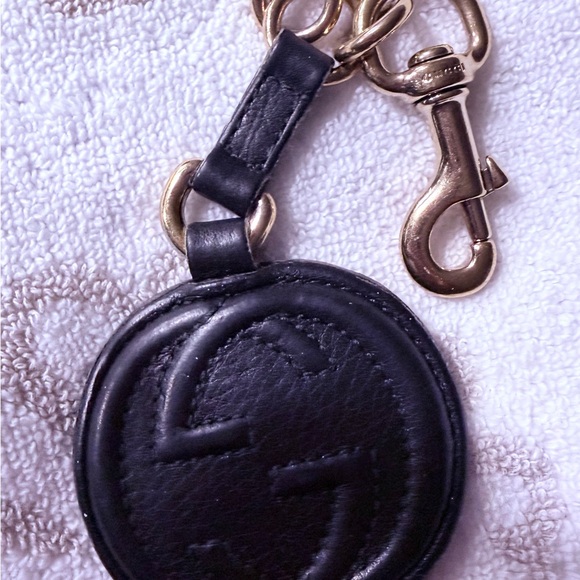 Gucci Other - Gucci Black Leather Double G Round Keychain with Gold Hardware
